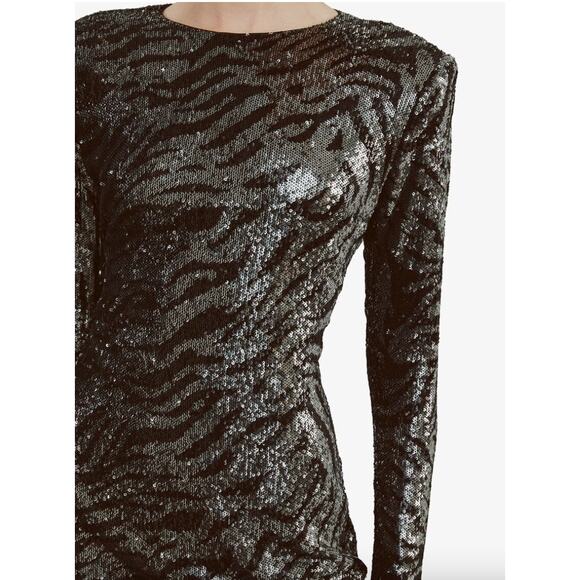 Bardot Alessia Sequin Tiger Stripe Mini Dress | Sz 12, Black Silver NWT $179 - Picture 3 of 5